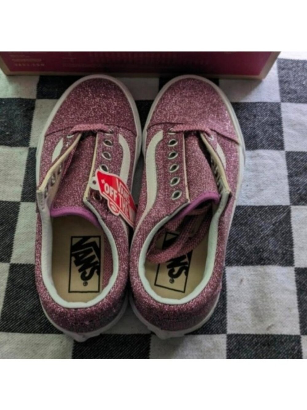 Vans Old Skool Youth Girls 3.5 Glitter Lurex Pink and White 0926 - Picture 4 of 10